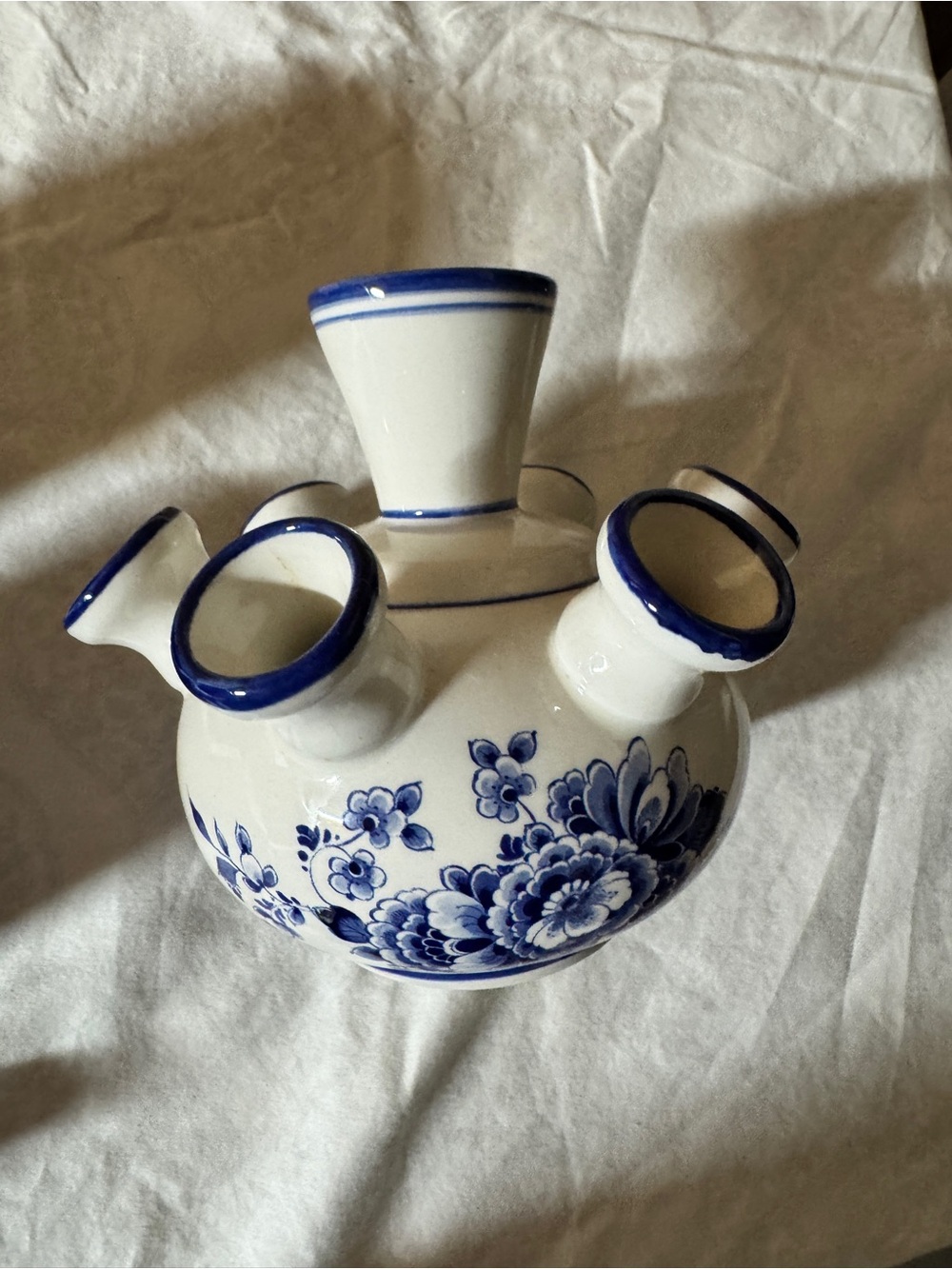 Blue and White Floral Ceramic Posy Vase from Holland